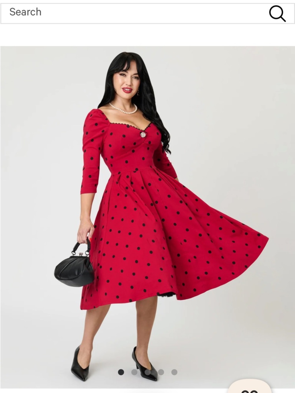 Unique Vintage Red Midi Dress with Black Polka Dots
